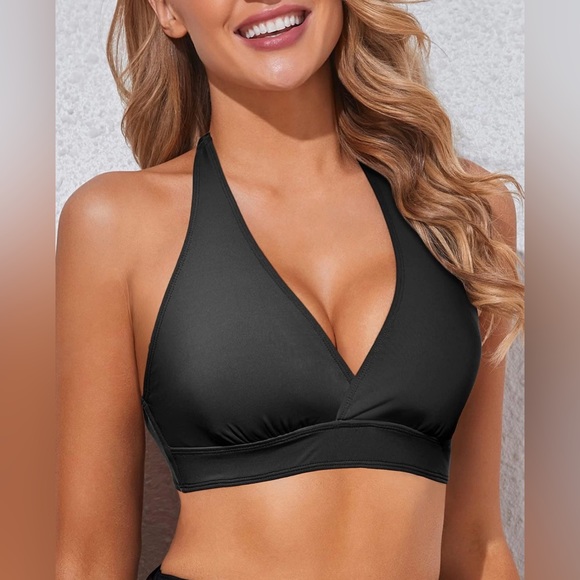 Tempt Me Women Black Halter Bikini Top Push Up Swimsuit Top Only Large NWOT - Picture 4 of 7